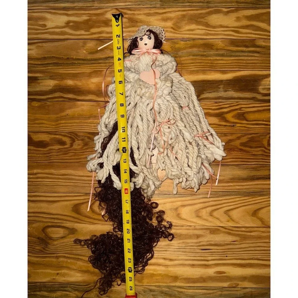 Handmade‎ Vintage Yarn Doll with Long Curly Hair & Crochet Hat